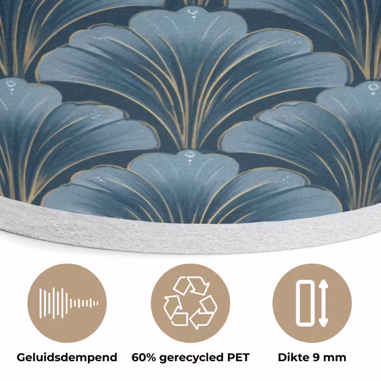 Patroon - Ginkgoblad - Blauw Akoestische PET Vilt - Rond klein 838 -closeup_NL