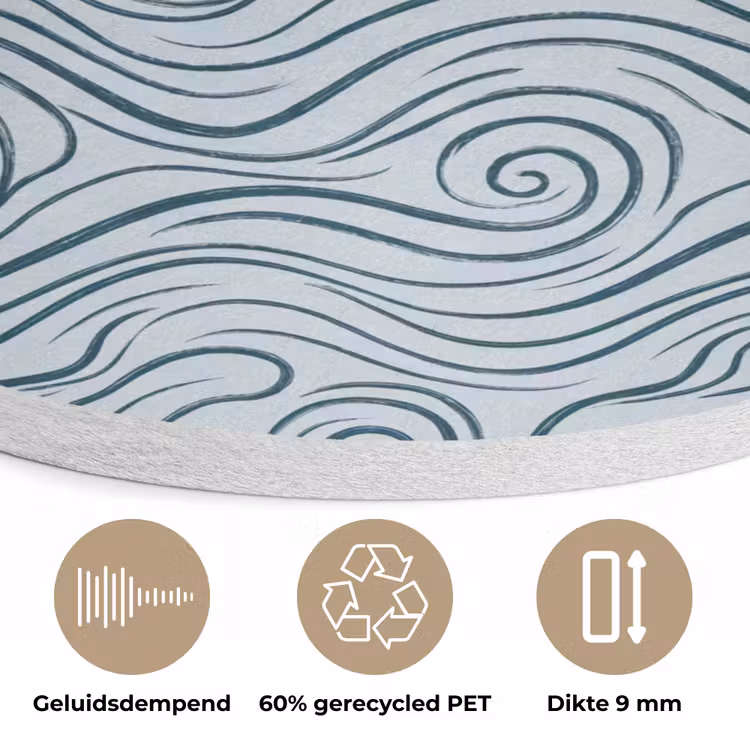 Patroon - Golven - Abstract - Modern - Blauw Akoestische PET Vilt - Rond klein -closeup_NL