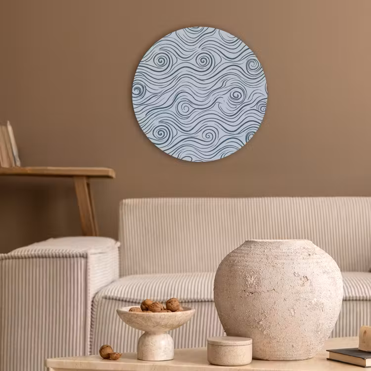 Patroon - Golven - Abstract - Modern - Blauw Akoestische PET Vilt - Rond klein -sfeer1