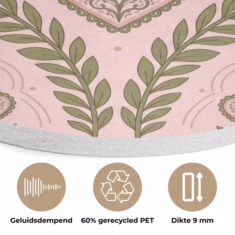 Patroon - Hart - Bloemen - Folkloristisch - Roze Akoestische PET Vilt - Rond klein -closeup_NL
