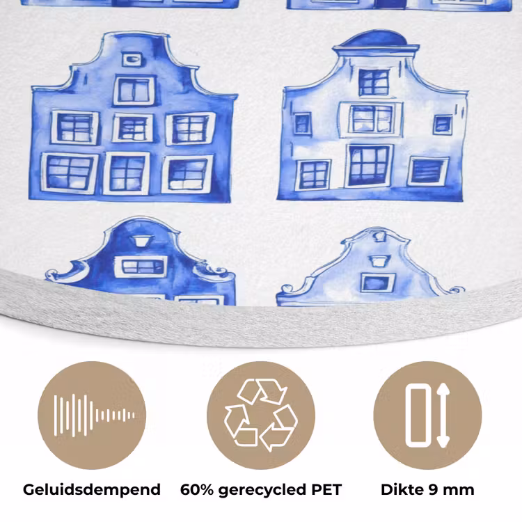 Patroon - Huizen - Blauw Akoestische PET Vilt - Rond klein 838 -closeup_NL