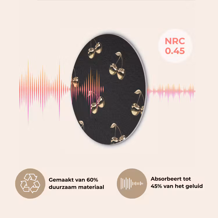 Patroon - Kersen - Goud - Chrome Akoestische PET Vilt - Rond klein -USP_NL