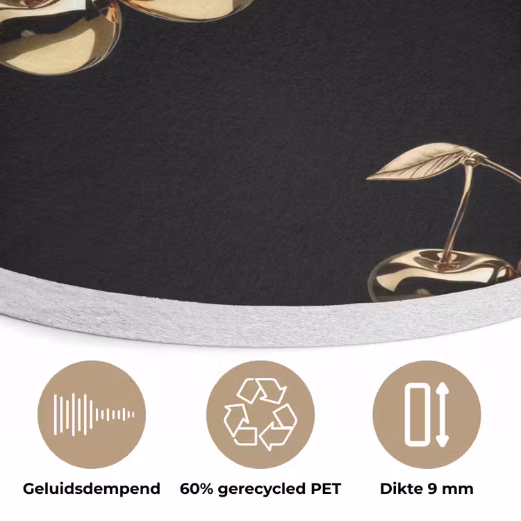 Patroon - Kersen - Goud - Chrome Akoestische PET Vilt - Rond klein -closeup_NL