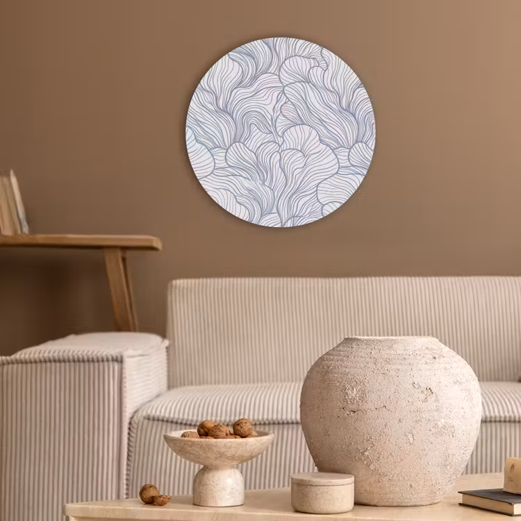 Patroon - Lijnen - Organisch - Abstract - Blauw Akoestische PET Vilt - Rond klein -sfeer1