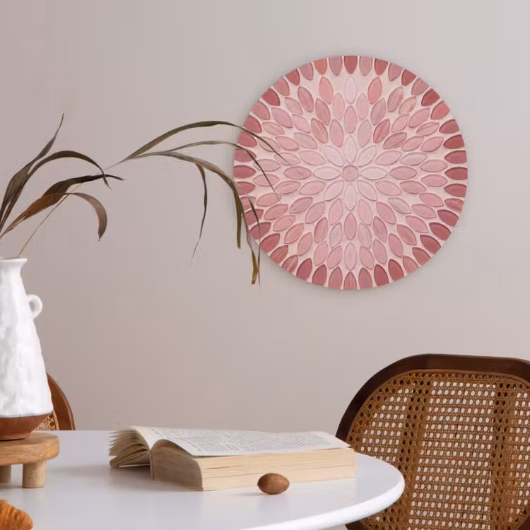 Patroon - Mozaïek - Ovaal - Abstract - Roze Akoestische PET Vilt - Rond klein -sfeer3