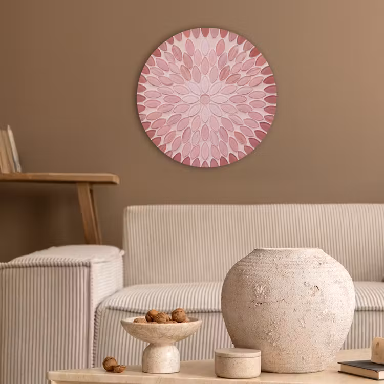 Patroon - Mozaïek - Ovaal - Abstract - Roze Akoestische PET Vilt - Rond klein -sfeer1