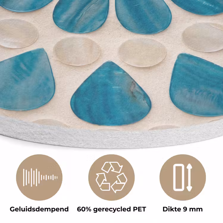Patroon - Mozaïek - Schelpen - Abstract - Turquoise Akoestische PET Vilt - Rond klein -closeup_NL