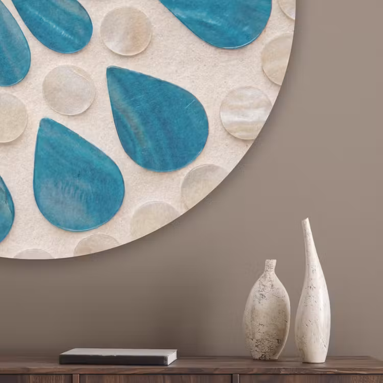 Patroon - Mozaïek - Schelpen - Abstract - Turquoise Akoestische PET Vilt - Rond klein -sfeer5_closeup
