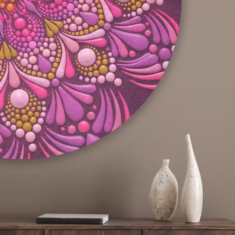 Patroon - Stippen - Abstract - Kleurrijk Akoestische PET Vilt - Rond klein -sfeer5_closeup