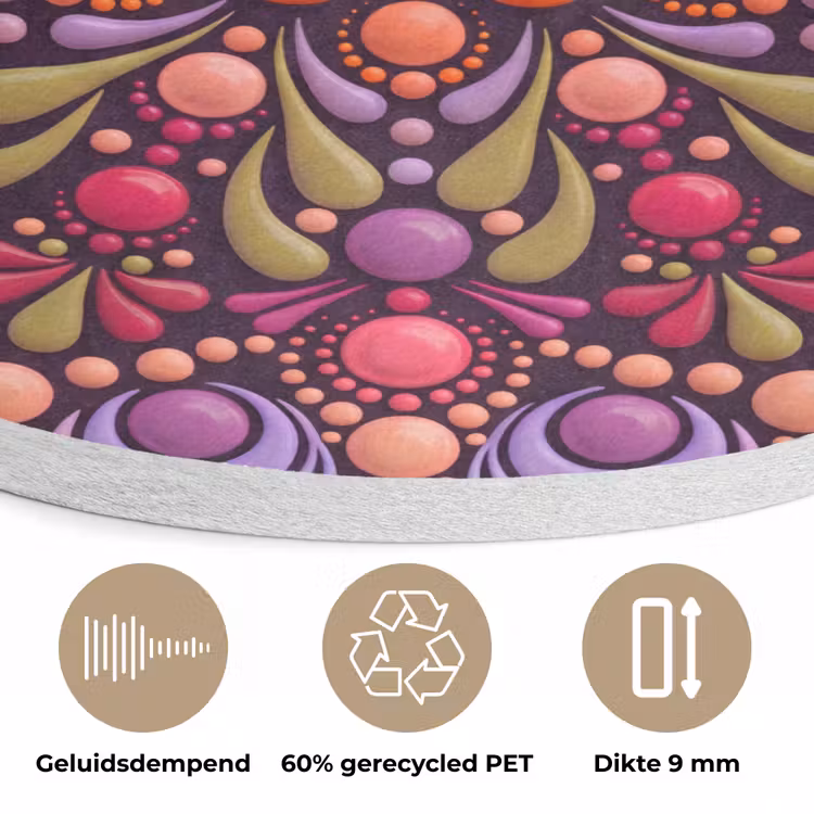 Patroon - Stippen - Abstract - Modern - Kleurrijk Akoestische PET Vilt - Rond klein -closeup_NL