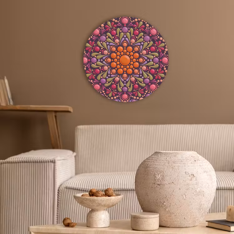 Patroon - Stippen - Abstract - Modern - Kleurrijk Akoestische PET Vilt - Rond klein -sfeer1
