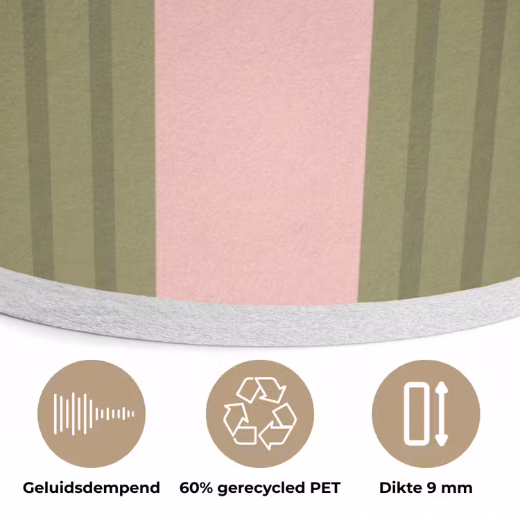 Patroon - Strepen - Abstract - Roze - Groen Akoestische PET Vilt - Rond klein -closeup_NL