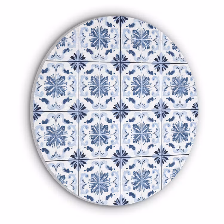 Patroon - Tegel - Blauw Akoestische PET Vilt - Rond klein 838 -3d