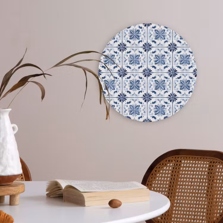 Patroon - Tegel - Blauw Akoestische PET Vilt - Rond klein 838 -sfeer3