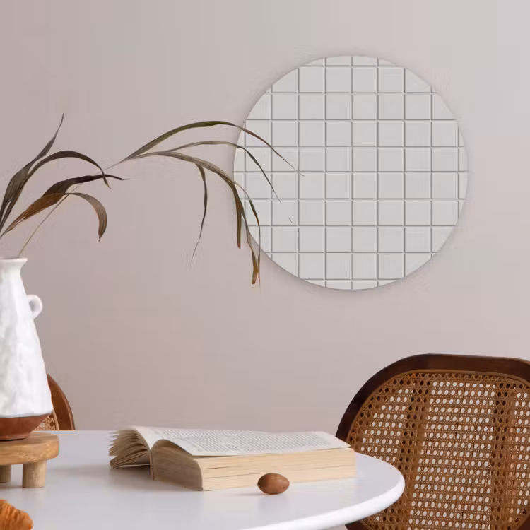 Patroon - Tegels - Grijs - Wit Akoestische PET Vilt - Rond klein 838 -sfeer3