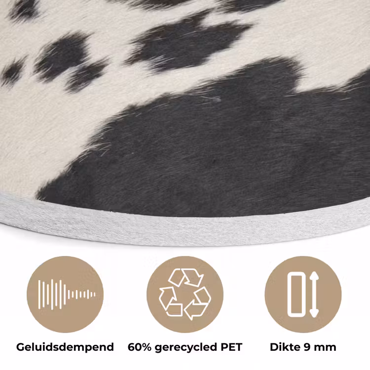 Patroon - Vacht - Zwart - Wit Akoestische PET Vilt - Rond klein -closeup_NL