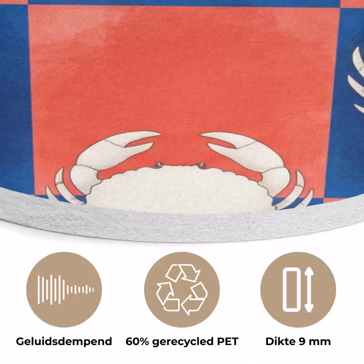 Patroon - Zeeleven - Rood - Blauw - Abstract Akoestische PET Vilt - Rond klein -closeup_NL