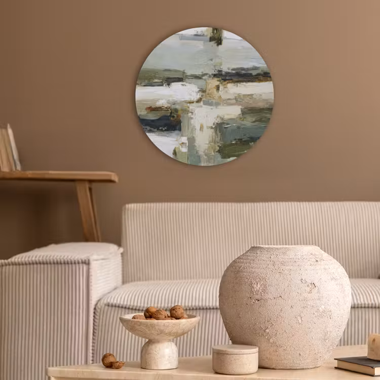 Penseelstreken - Groen - Abstract - Japandi Akoestische PET Vilt - Rond klein -sfeer1