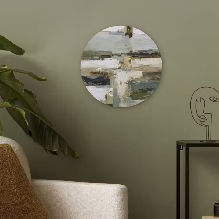 Penseelstreken - Groen - Abstract - Japandi Akoestische PET Vilt - Rond klein -sfeer2