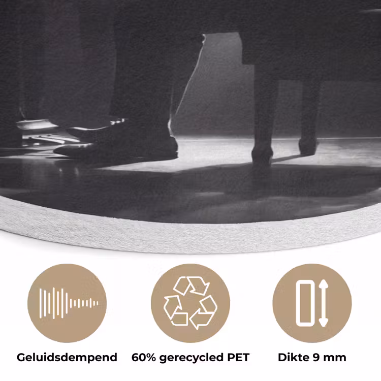 Persoon - Piano - Muziek - Zwart-wit - Podium Akoestische PET Vilt - Rond klein -closeup_NL