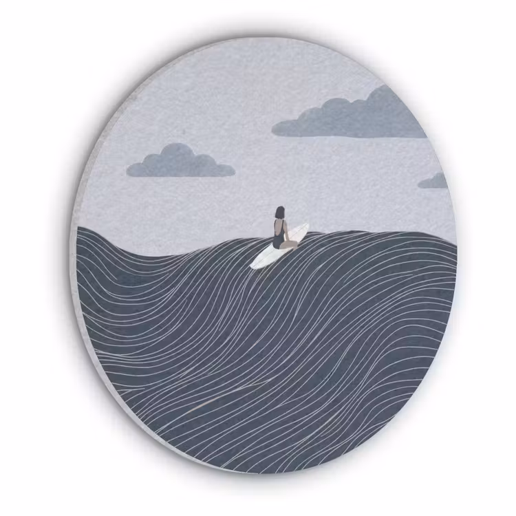 Persoon - Surfen - Oceaan - Natuur - Modern Akoestische PET Vilt - Rond klein -3d