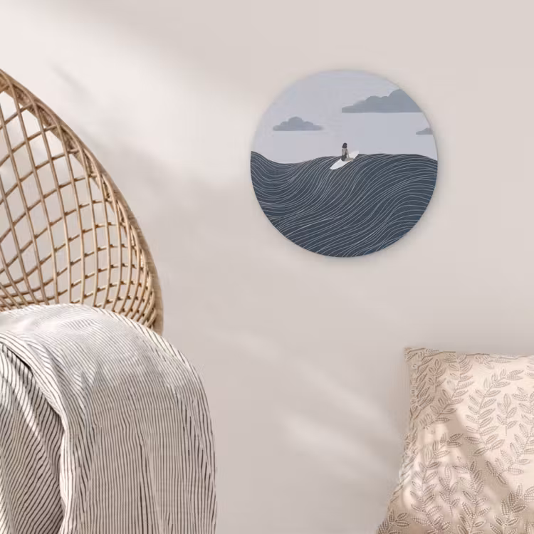 Persoon - Surfen - Oceaan - Natuur - Modern Akoestische PET Vilt - Rond klein -sfeer4