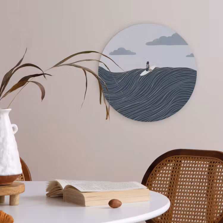 Persoon - Surfen - Oceaan - Natuur - Modern Akoestische PET Vilt - Rond klein -sfeer3