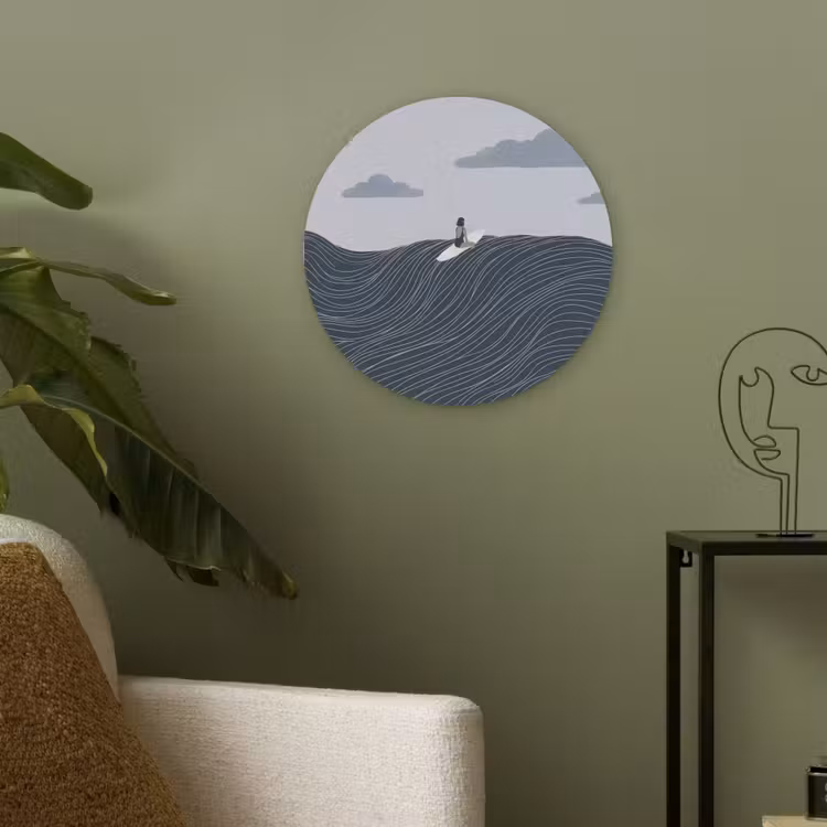 Persoon - Surfen - Oceaan - Natuur - Modern Akoestische PET Vilt - Rond klein -sfeer2