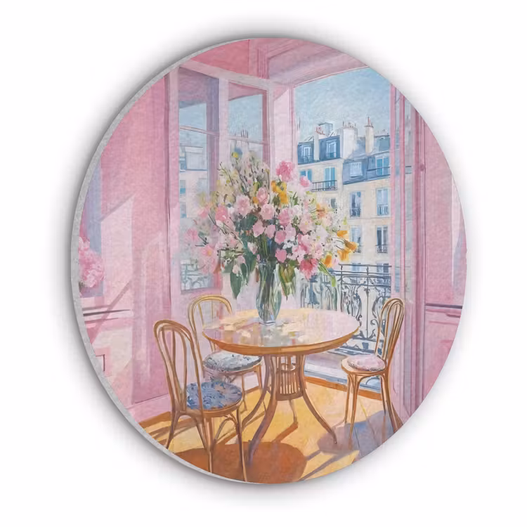 Pink - City - Bloemen Akoestische PET Vilt - Rond klein -3d