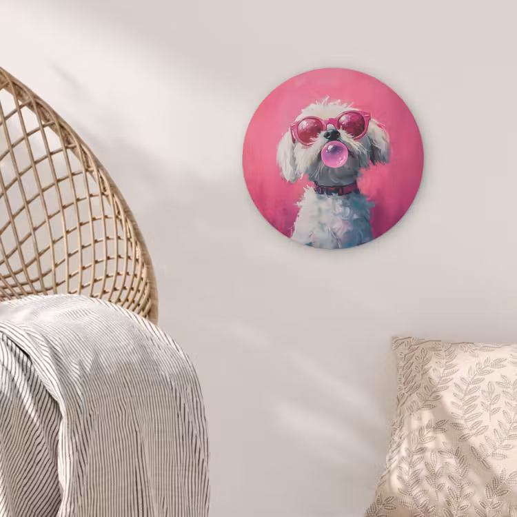 Pink - Hond - Bubbel Akoestische PET Vilt - Rond klein -sfeer4