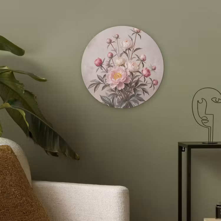Pioenrozen - Boeket - Roze Akoestische PET Vilt - Rond klein -sfeer2