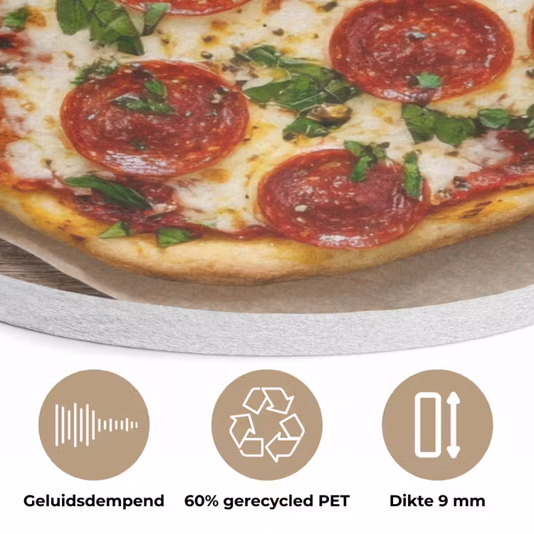 Pizza - Hart - Pepperoni - Tomaat Akoestische PET Vilt - Rond klein -closeup_NL