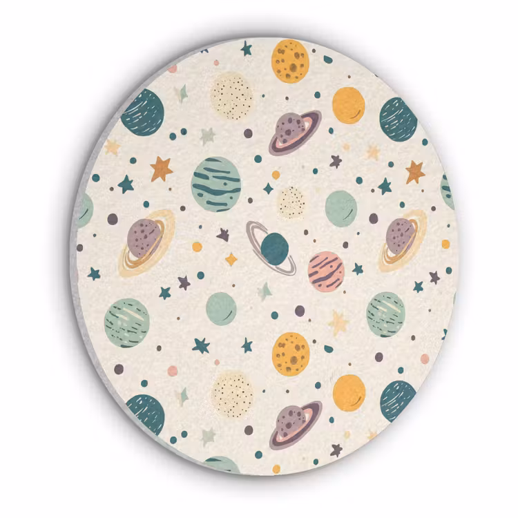 Planeten - Retro - Kleurrijk Akoestische PET Vilt - Rond klein 838 -3d
