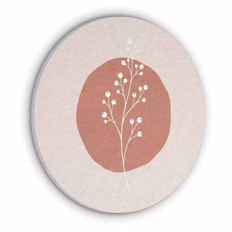 Plant - Tak - Abstract - Modern - Wit Akoestische PET Vilt - Rond klein -3d