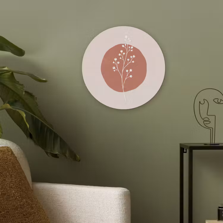 Plant - Tak - Abstract - Modern - Wit Akoestische PET Vilt - Rond klein -sfeer2