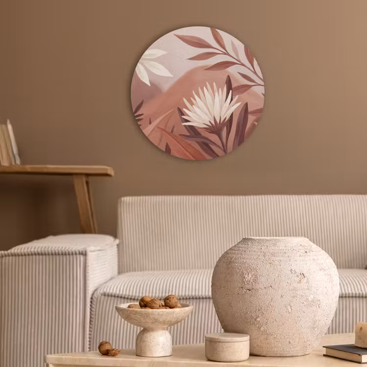 Planten - Bladeren - Botanisch - Modern - Bruin Akoestische PET Vilt - Rond klein -sfeer1