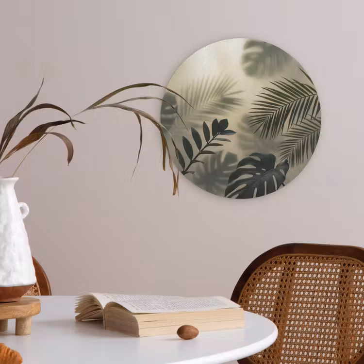 Planten - Bladeren - Schaduwen - Groen - Modern Akoestische PET Vilt - Rond klein -sfeer3