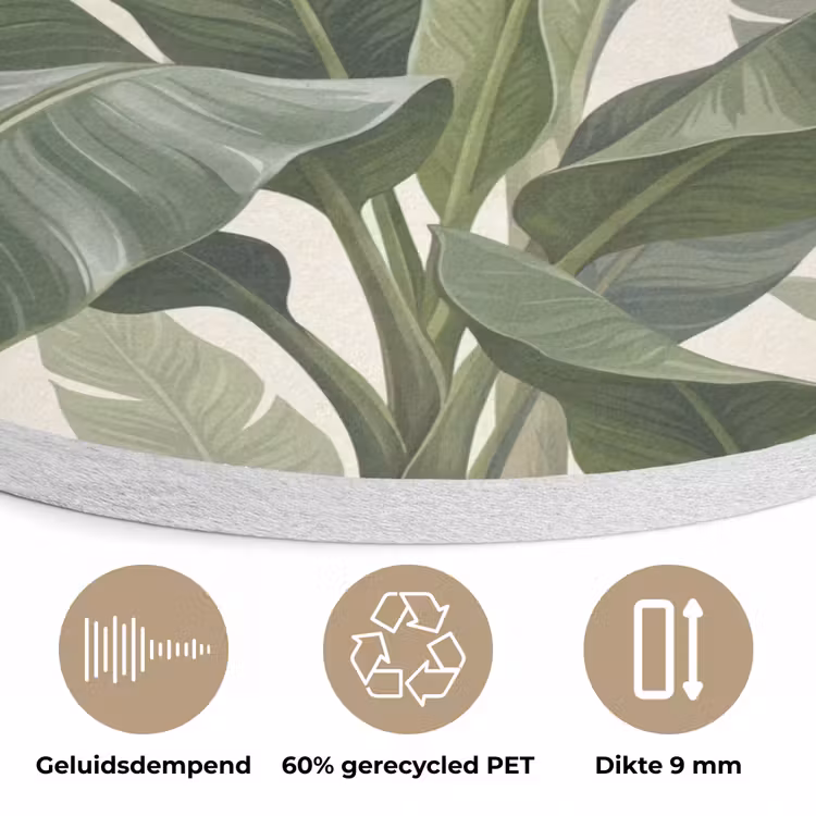 Planten - Bladeren - Tropisch - Groen Akoestische PET Vilt - Rond klein -closeup_NL