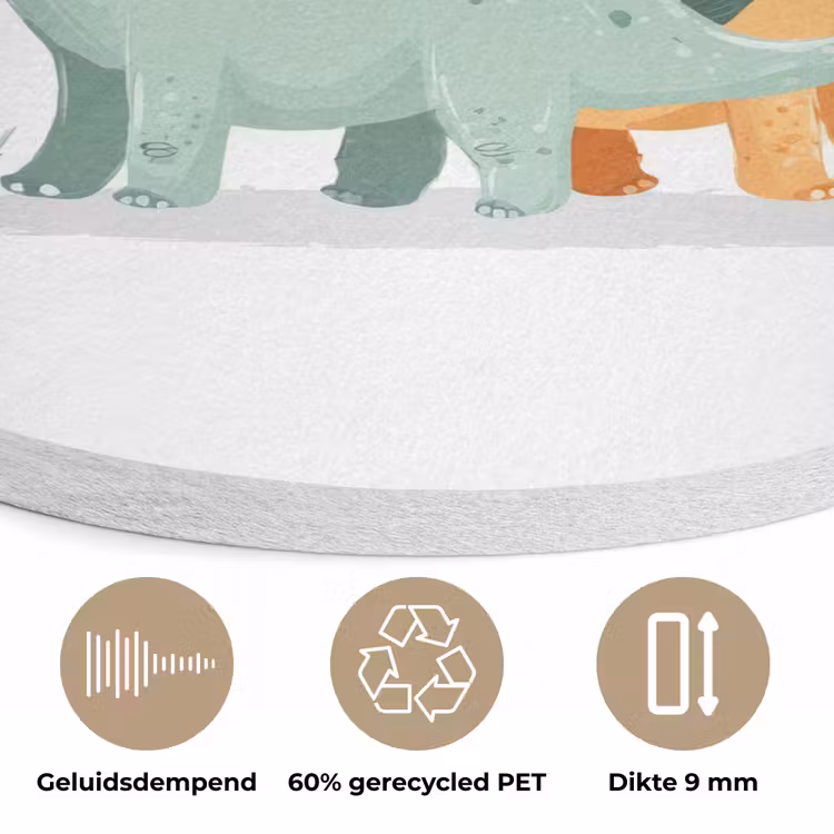 Planten - Sterren - Dinosaurussen - Oranje Akoestische PET Vilt - Rond klein -closeup_NL
