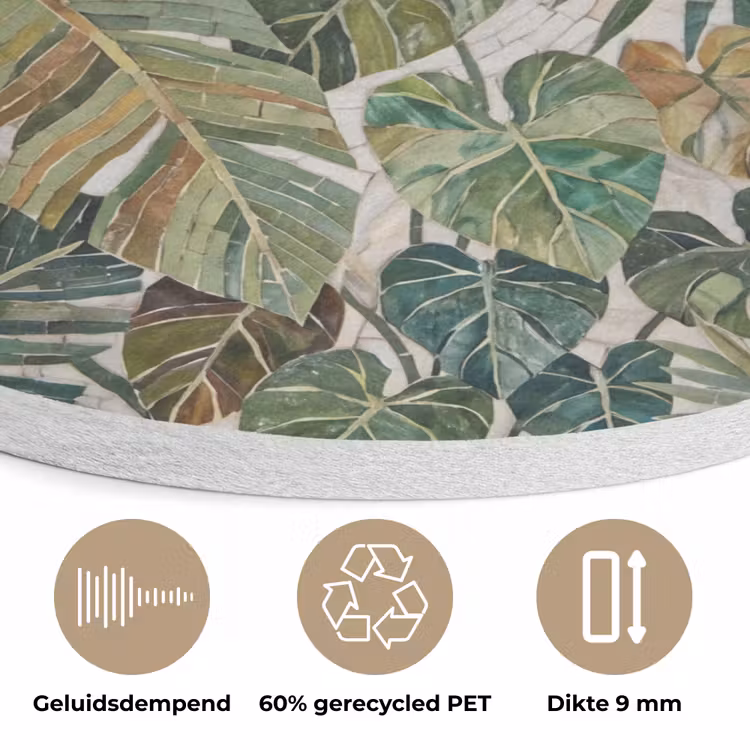 Planten - Tropisch - Mozaïek - Natuur - Groen Akoestische PET Vilt - Rond klein -closeup_NL