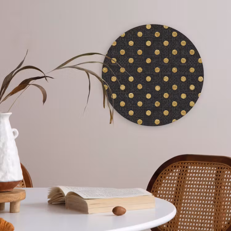 Polka Dot - Stippen - Goud - Zwart Akoestische PET Vilt - Rond klein 838 -sfeer3