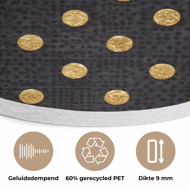 Polka Dot - Stippen - Goud - Zwart Akoestische PET Vilt - Rond klein 838 -closeup_NL