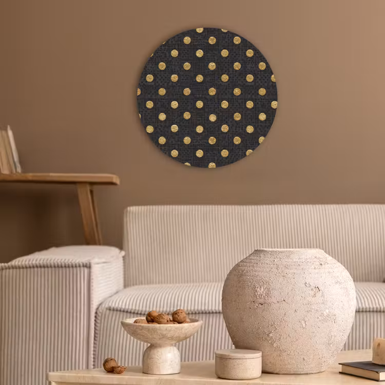 Polka Dot - Stippen - Goud - Zwart Akoestische PET Vilt - Rond klein 838 -sfeer1