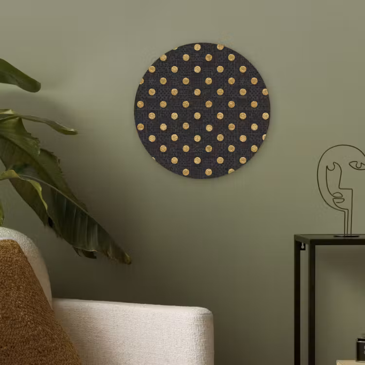 Polka Dot - Stippen - Goud - Zwart Akoestische PET Vilt - Rond klein 838 -sfeer2