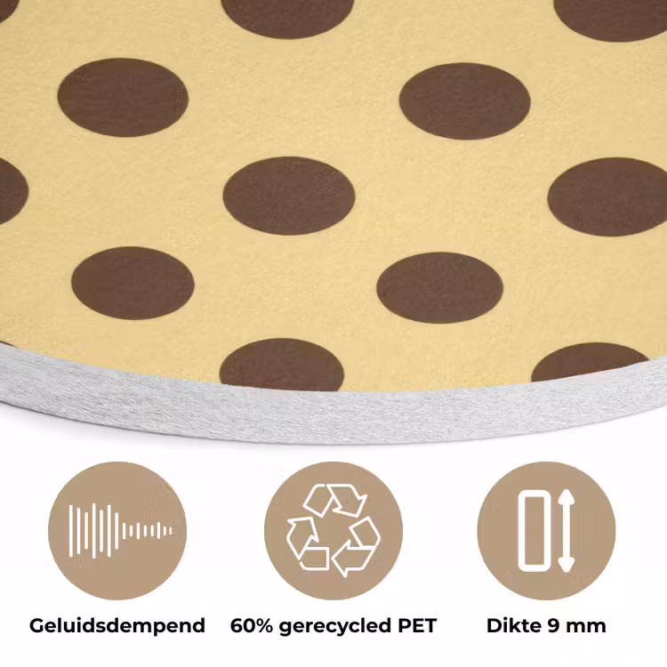Polka Dot - Stippen - Retro - Geel - Bruin Akoestische PET Vilt - Rond klein 838 -closeup_NL
