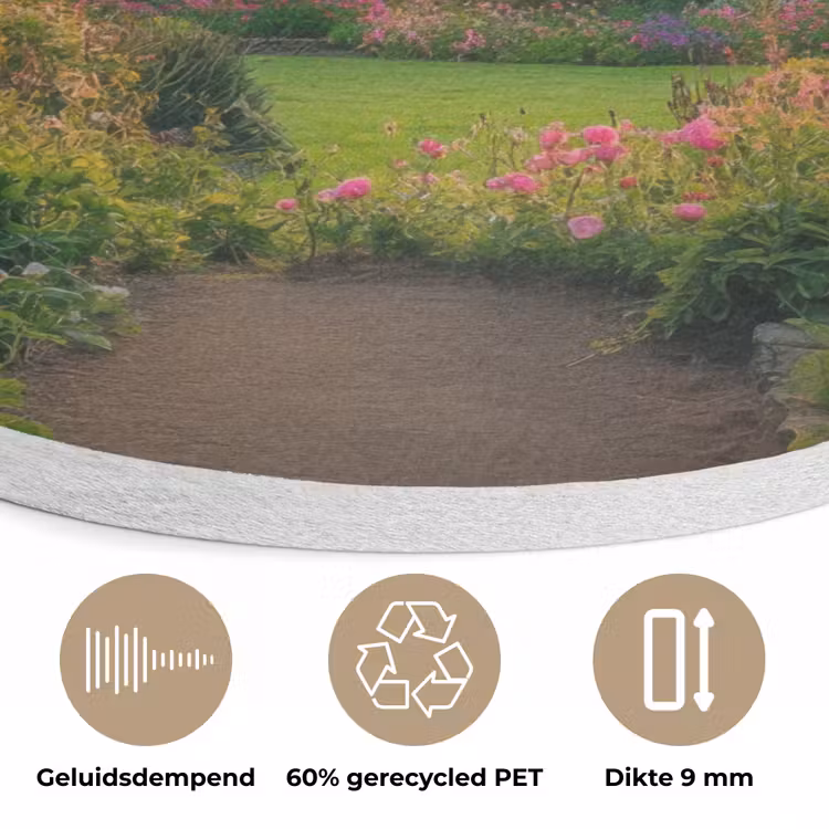 Poort - Planten - Zonsondergang Akoestische PET Vilt - Rond klein -closeup_NL