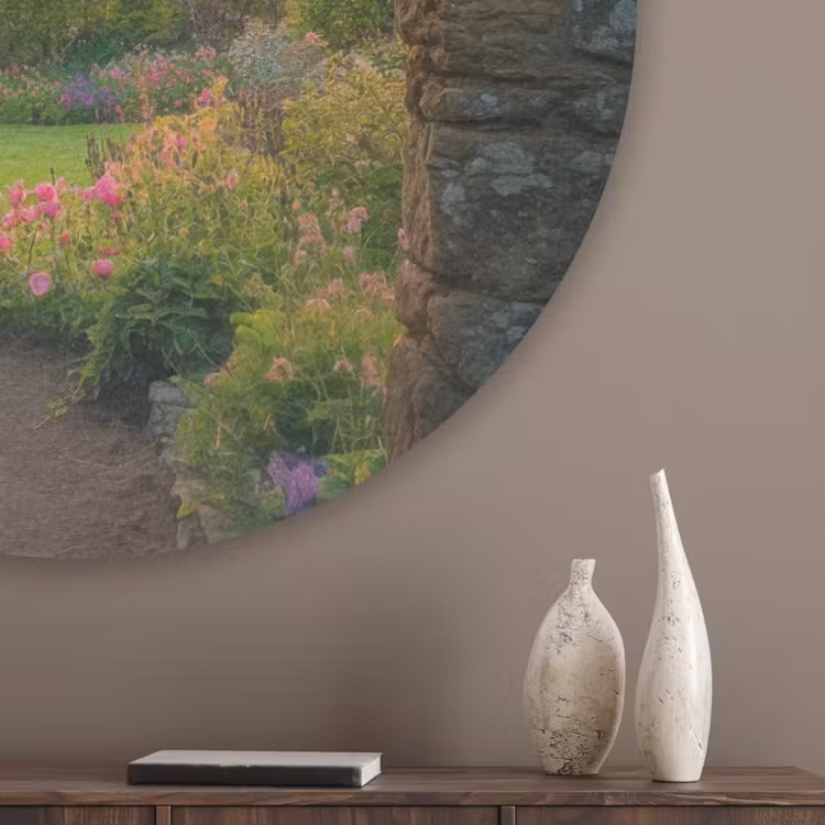 Poort - Planten - Zonsondergang Akoestische PET Vilt - Rond klein -sfeer5_closeup