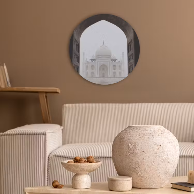 Poort - Symmetrische koepel - Minaretten - Moskee Akoestische PET Vilt - Rond klein -sfeer1