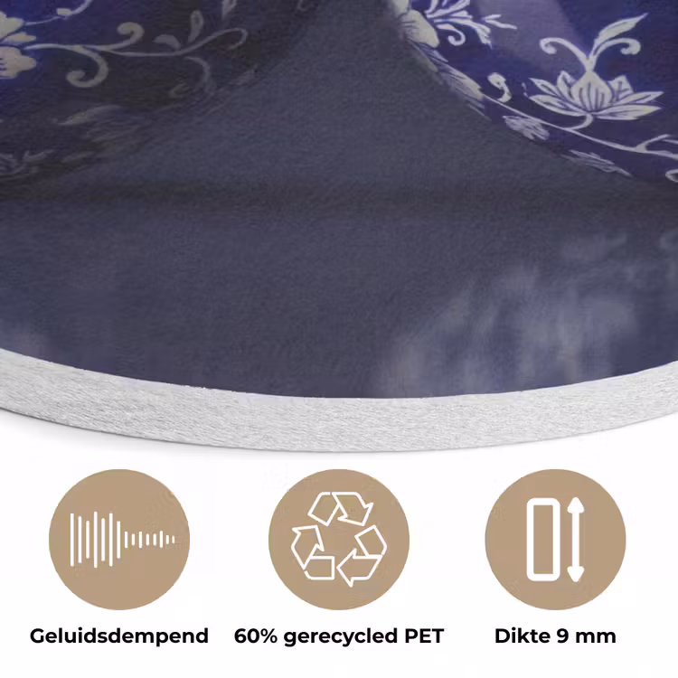 Porselein- Kersen - Delfts - Blauw Akoestische PET Vilt - Rond klein -closeup_NL