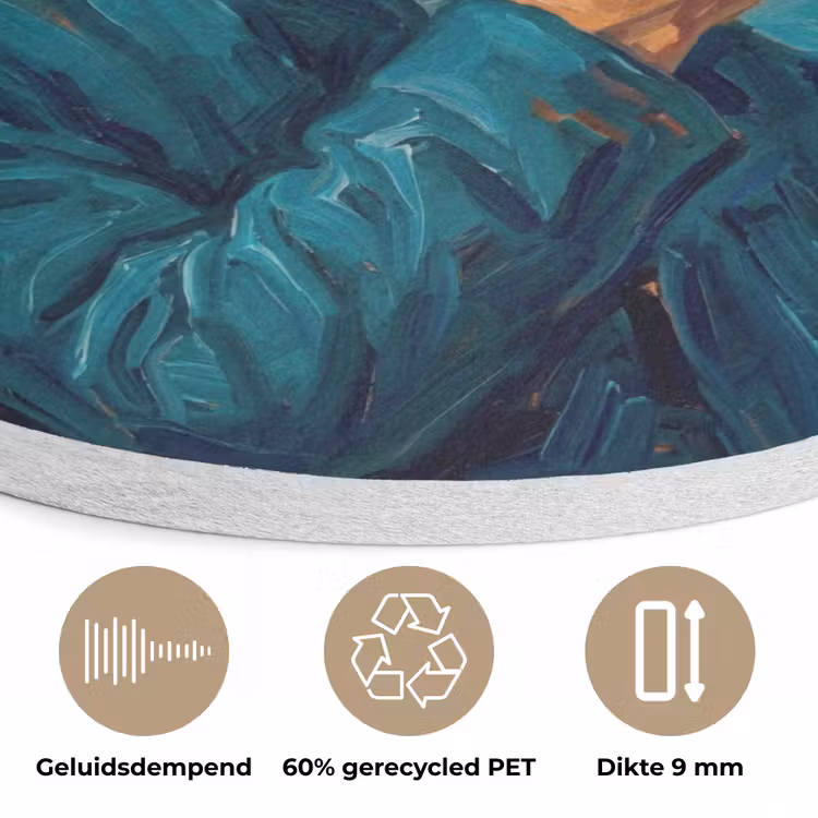 Portret - Klassiek - Blauw Akoestische PET Vilt - Rond klein -closeup_NL